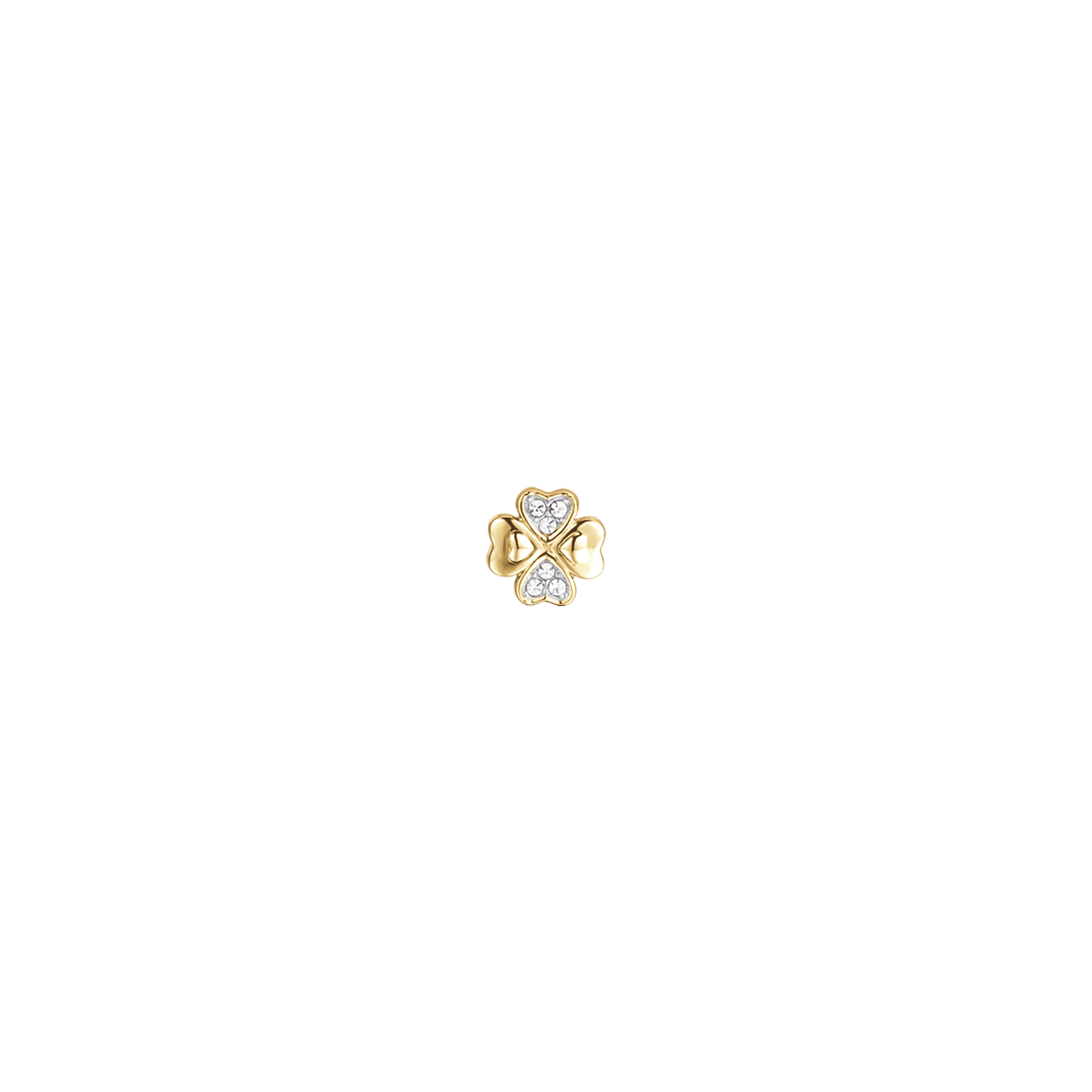 IP TRÉBOL DE CUATRO HOJAS DE ACERO DORADO CON CRISTALES BLANCOS