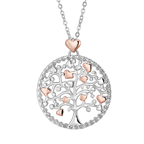 COLLAR LARGO DE ACERO DEL ÁRBOL DE LA VIDA PARA MUJERES CON ELEMENTOS DE ROSA