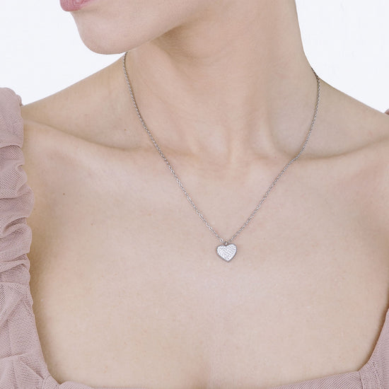 COLLAR DE ACERO PARA MUJER CON CORAZÓN Y CRISTALES BLANCOS