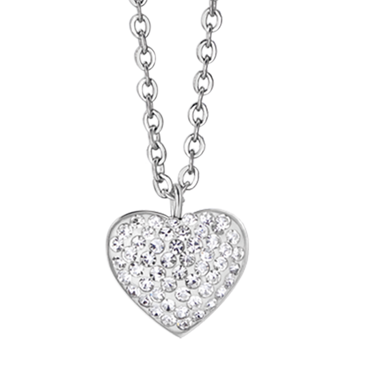 COLLAR DE ACERO PARA MUJER CON CORAZÓN Y CRISTALES BLANCOS