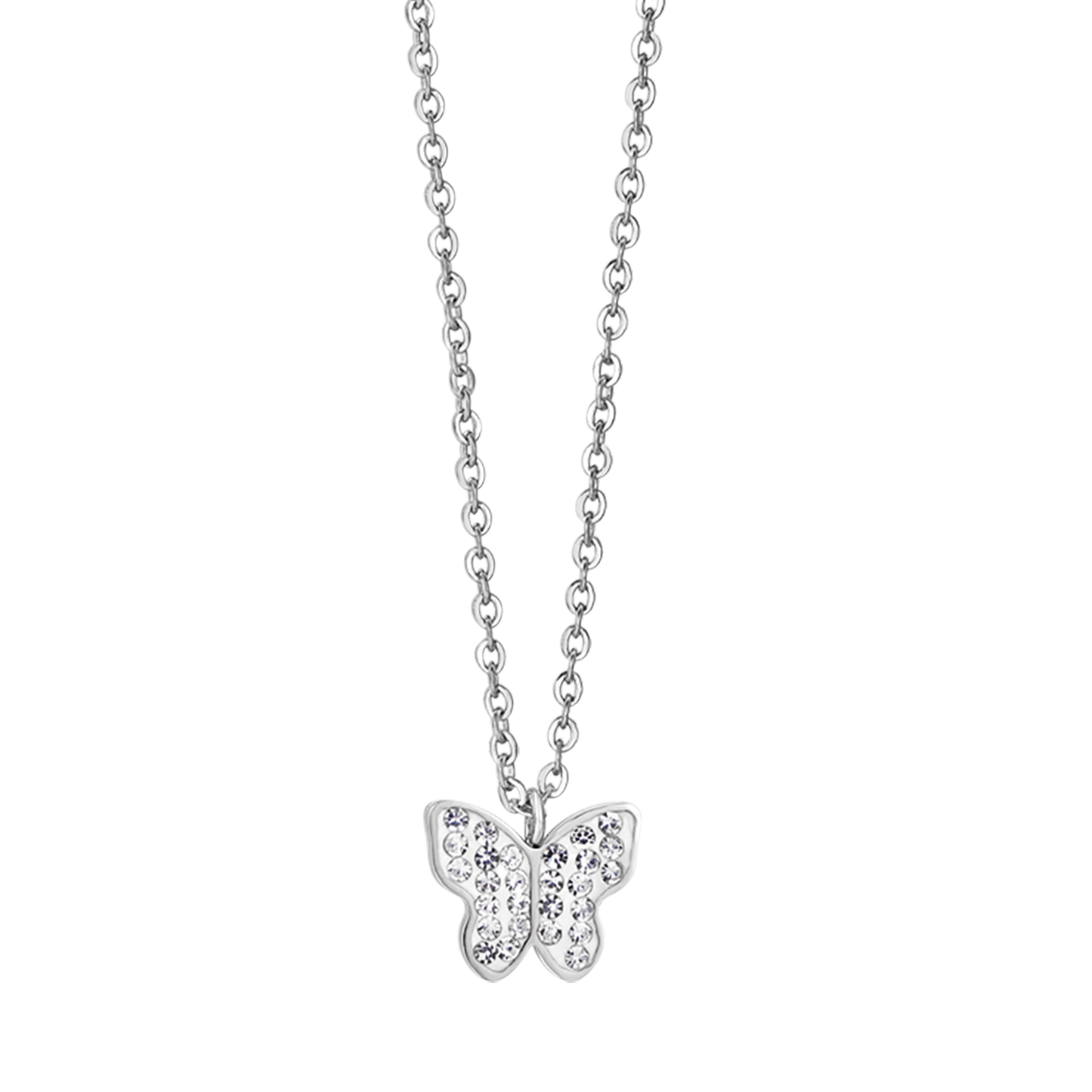 COLLAR DE ACERO PARA MUJER CON MARIPOSA Y CRISTALES BLANCOS