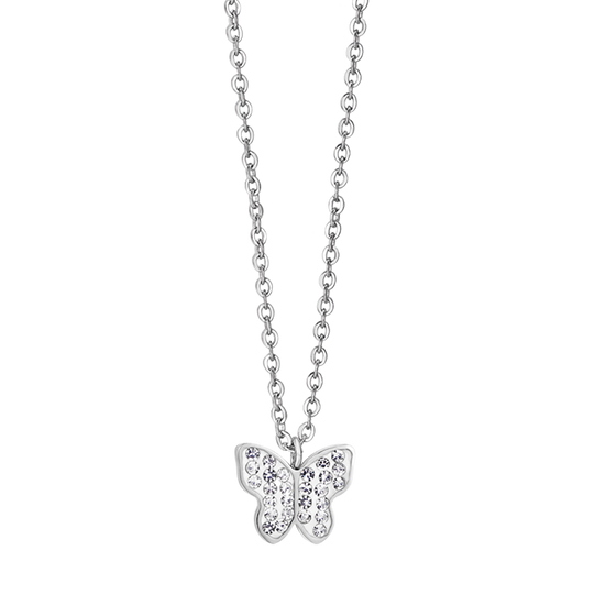 COLLAR DE ACERO PARA MUJER CON MARIPOSA Y CRISTALES BLANCOS