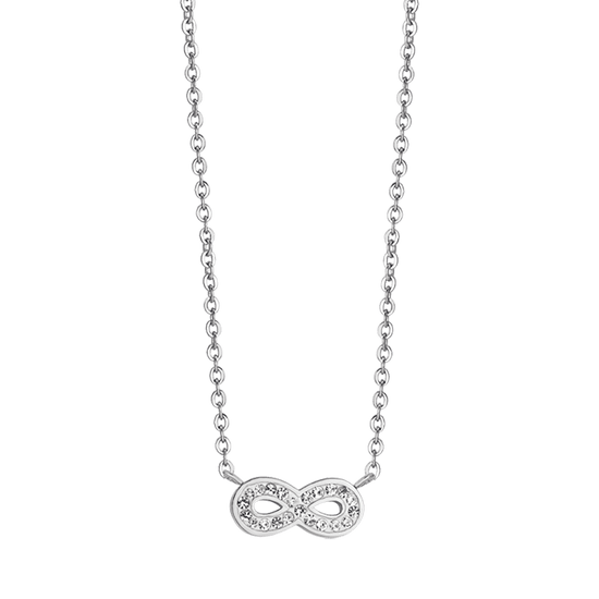 COLLAR DE ACERO PARA MUJER CON INFINITO Y CRISTALES BLANCOS