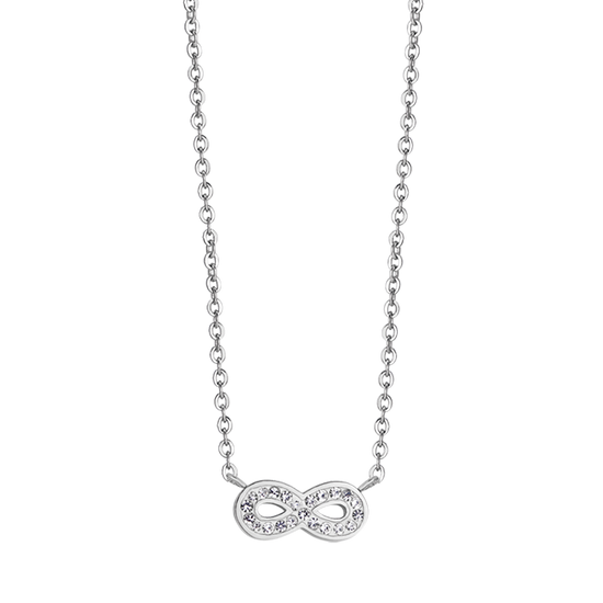 COLLAR DE ACERO PARA MUJER CON INFINITO Y CRISTALES BLANCOS