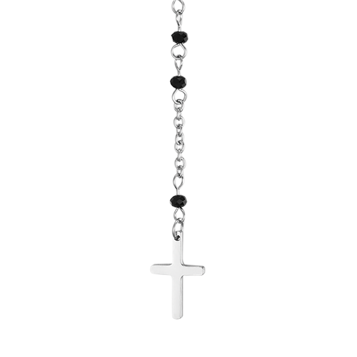 COLLAR ROSARIO DE ACERO PARA MUJER CON CRISTALES NEGROS CON COLGANTE