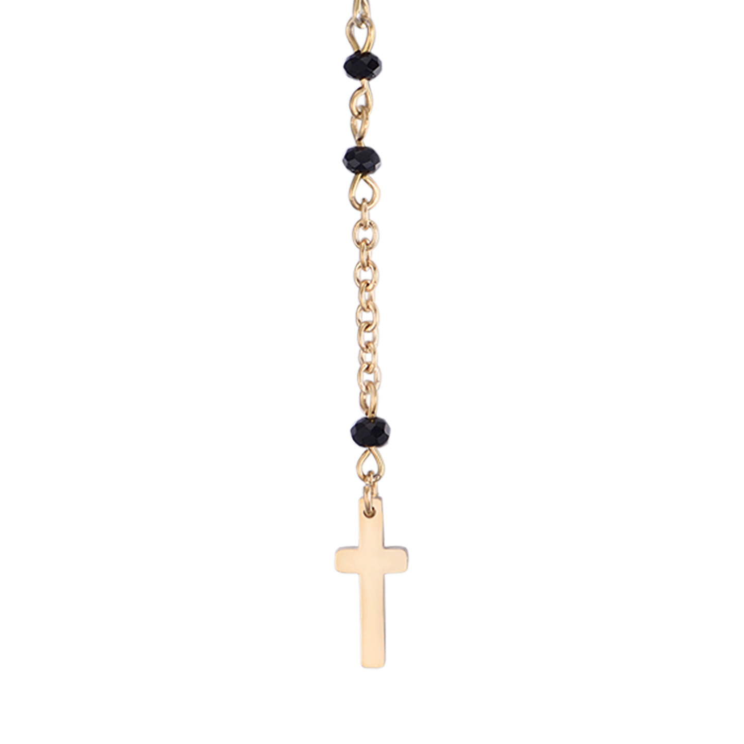 COLLAR ROSARIO DE ACERO PARA MUJER CON CRISTALES NEGROS CON COLGANTE