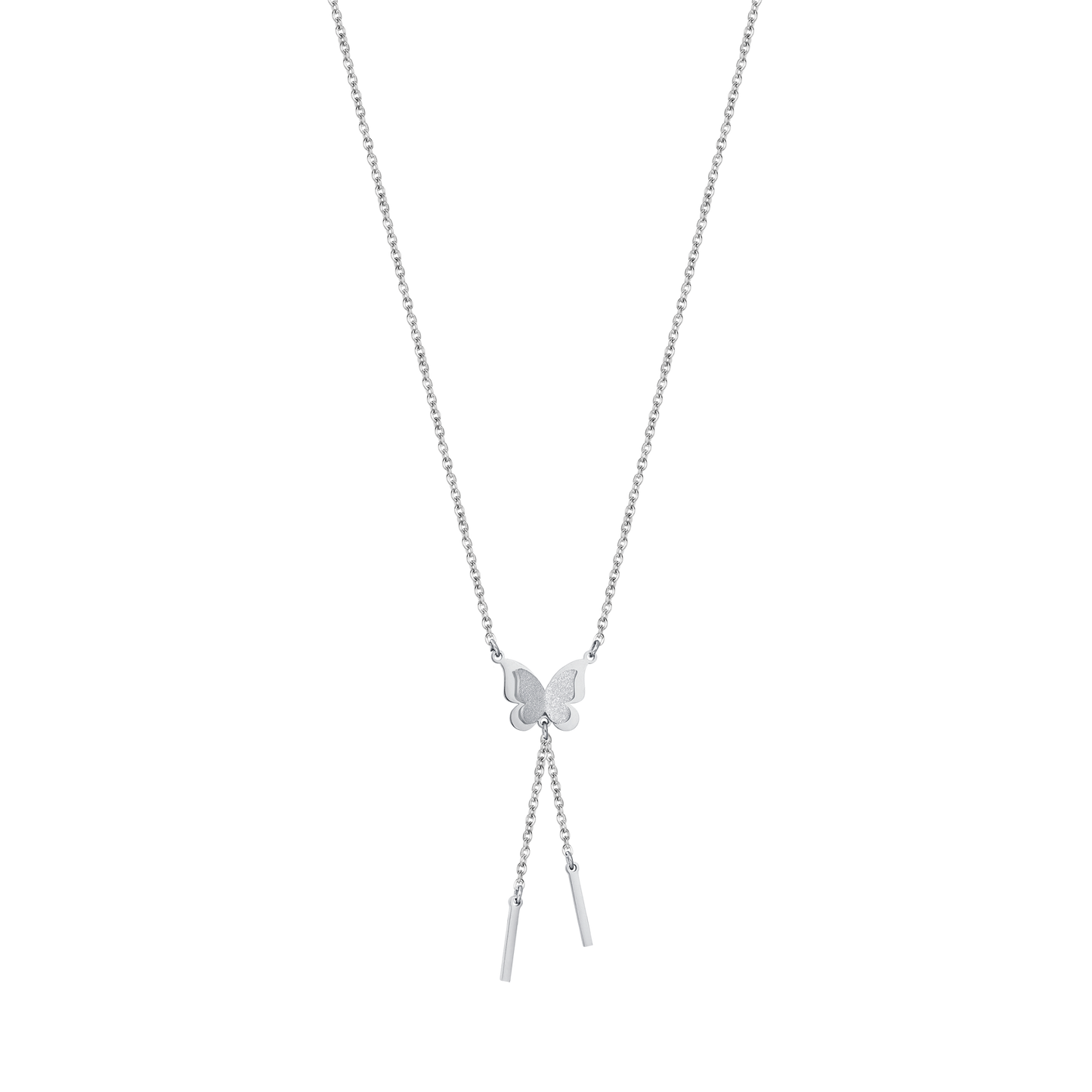 COLLAR DE ACERO, MARIPOSA CON PURPURINA BLANCA