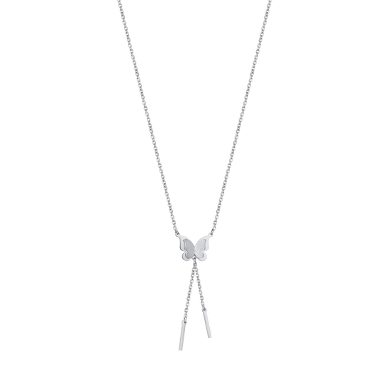 COLLAR DE ACERO, MARIPOSA CON PURPURINA BLANCA