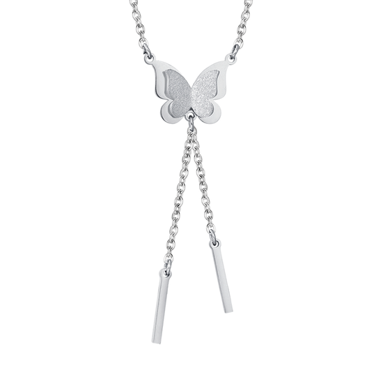 COLLAR DE ACERO, MARIPOSA CON PURPURINA BLANCA