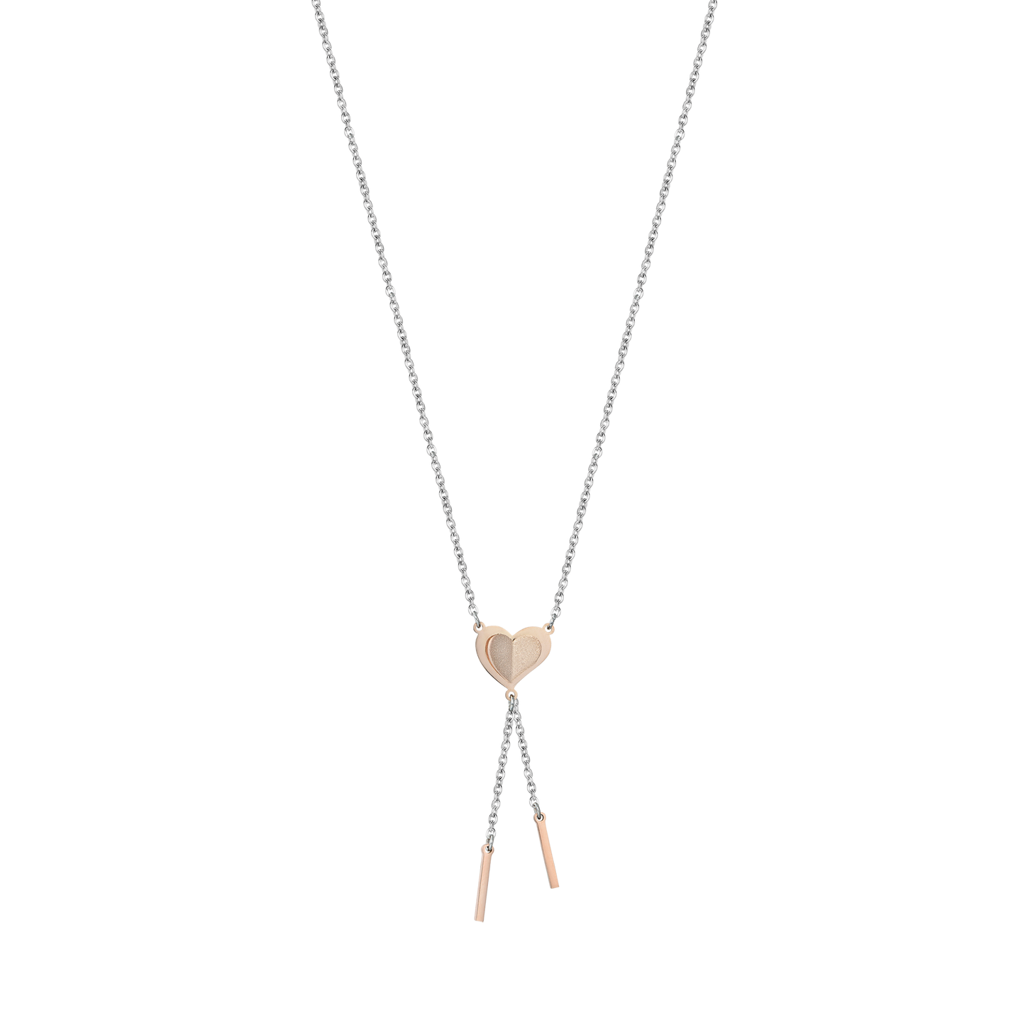 COLLAR DE CORAZÓN DE ACERO IP CON ROSAS DE PURPURINA