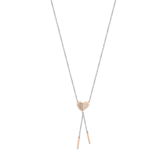 COLLAR DE CORAZÓN DE ACERO IP CON ROSAS DE PURPURINA