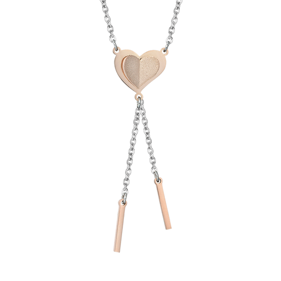 COLLAR DE CORAZÓN DE ACERO IP CON ROSAS DE PURPURINA