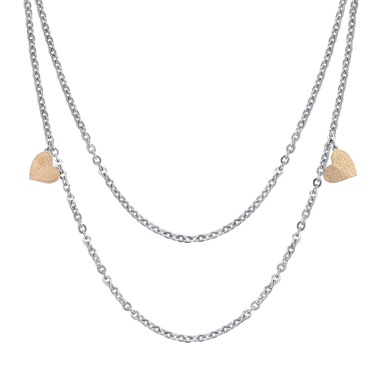 COLLAR DE ACERO CON CORAZONES Y PURPURINA DORADA IP