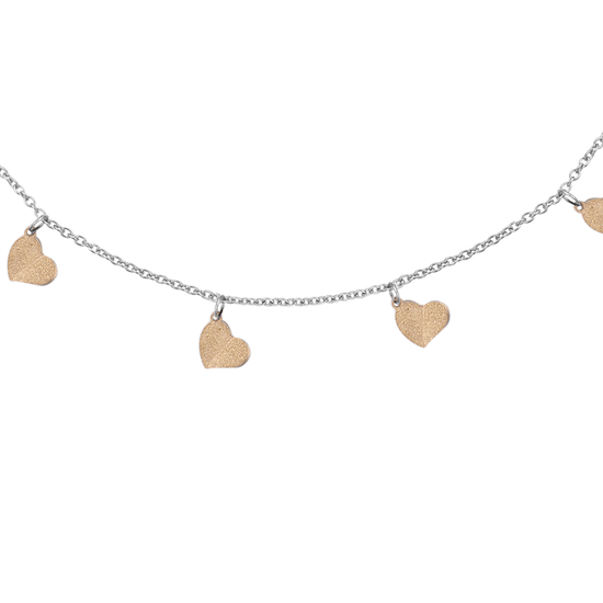 COLLAR DE ACERO CON CORAZONES Y PURPURINA DORADA IP