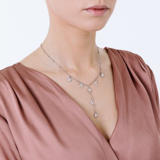 COLLAR DE ACERO CON ESTRELLAS Y LUNAS
