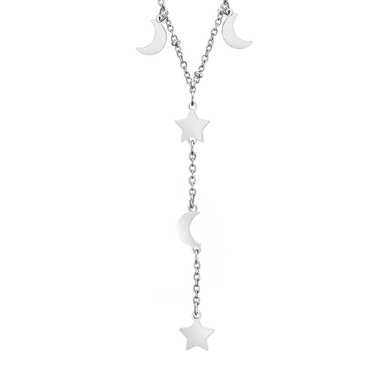 COLLAR DE ACERO CON ESTRELLAS Y LUNAS