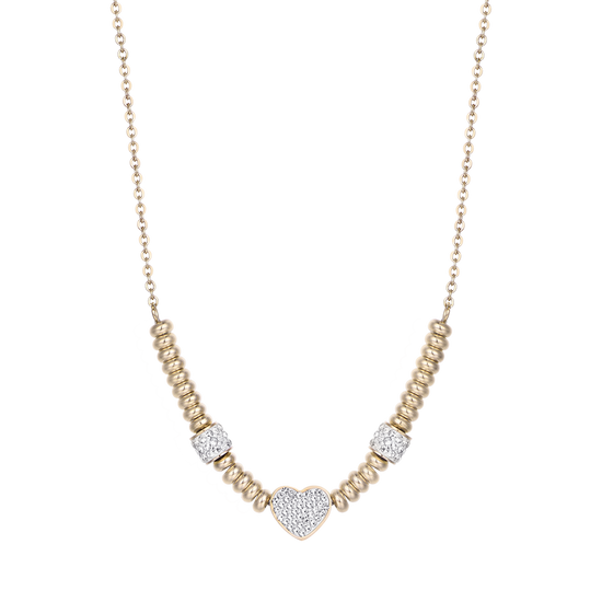 IP COLLAR DE ACERO DORADO CON CORAZÓN DE CRISTAL BLANCO