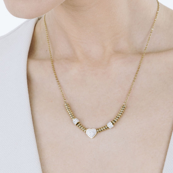 IP COLLAR DE ACERO DORADO CON CORAZÓN DE CRISTAL BLANCO