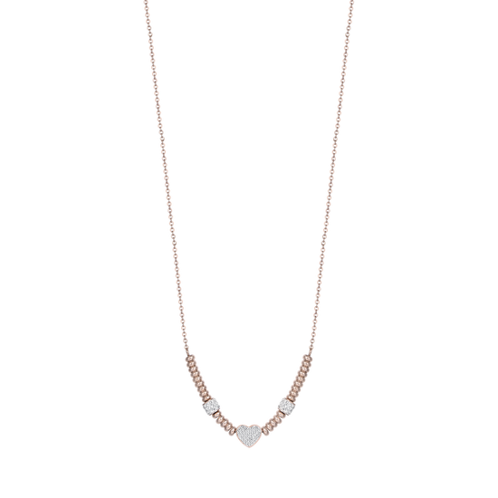 COLLAR DE ACERO IP ROSA CON CORAZÓN CON CRISTALES BLANCOS