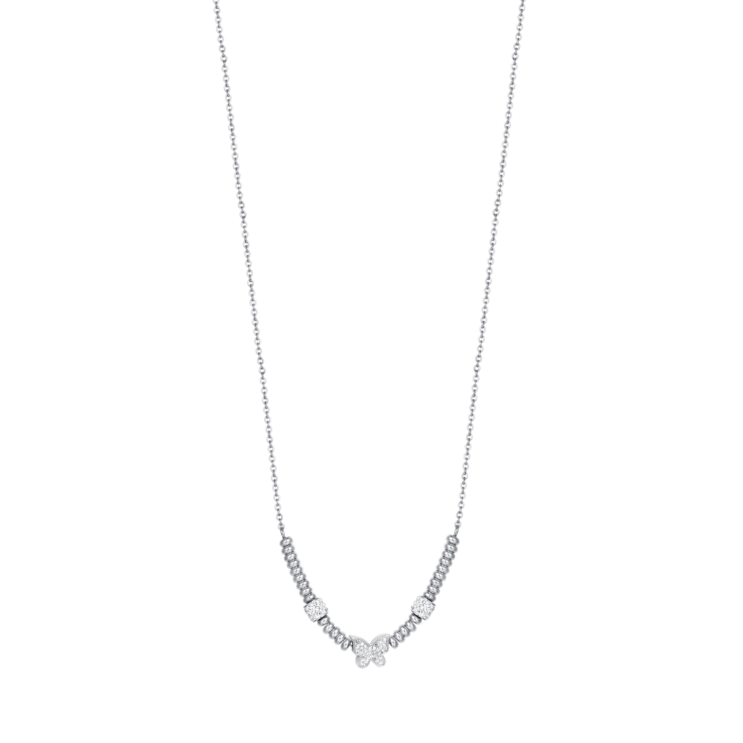 COLLAR DE MARIPOSAS DE ACERO CON CRISTALES BLANCOS