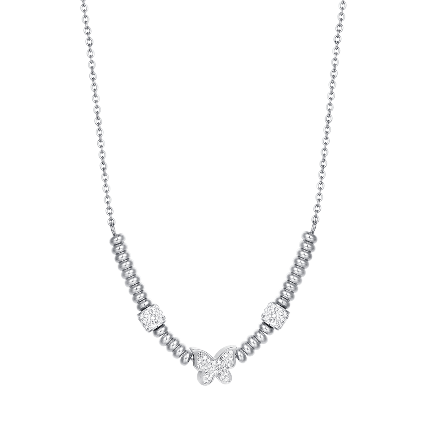 COLLAR DE MARIPOSAS DE ACERO CON CRISTALES BLANCOS