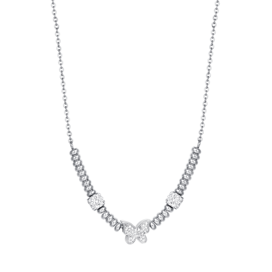 COLLAR DE MARIPOSAS DE ACERO CON CRISTALES BLANCOS
