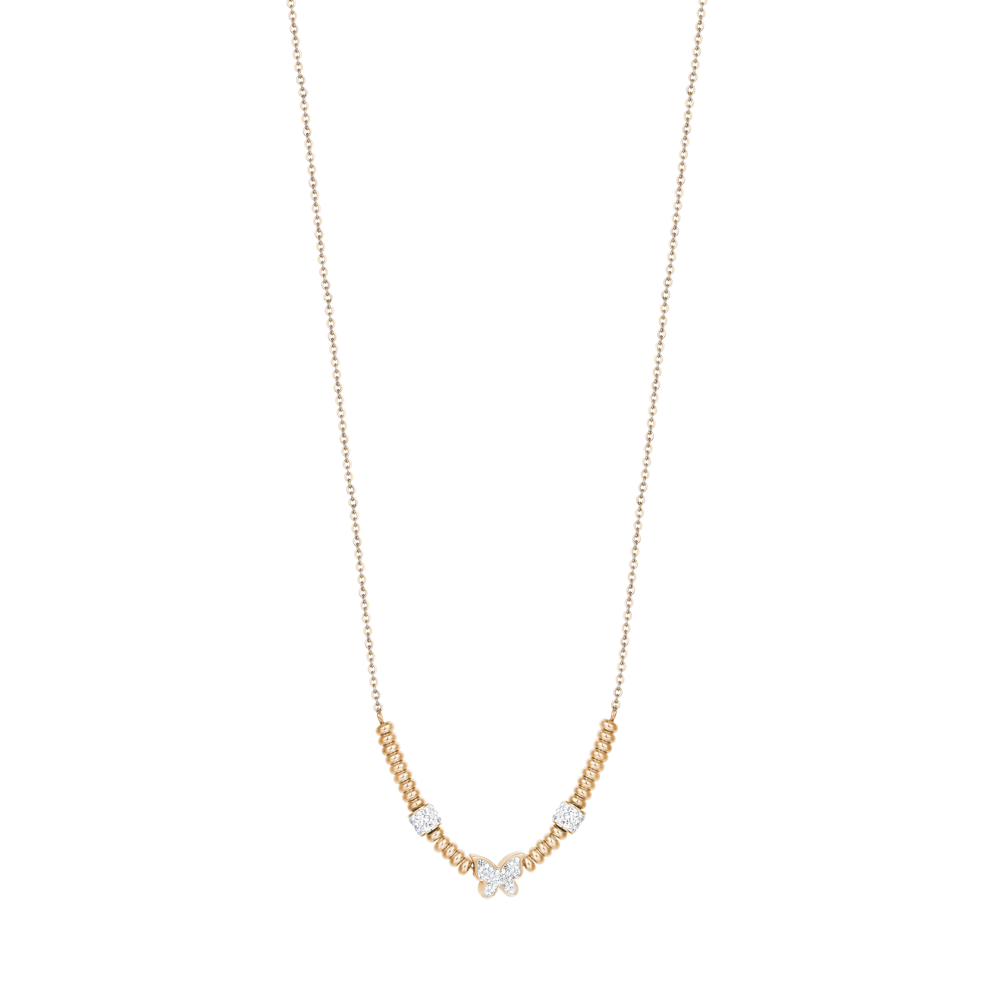 IP COLLAR DE ACERO DORADO CON MARIPOSA DE CRISTAL BLANCO
