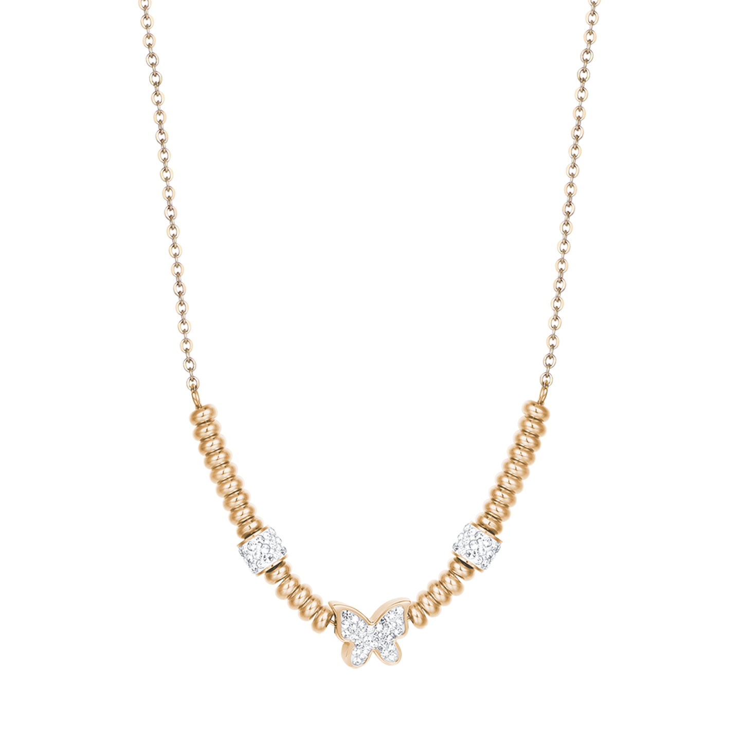 IP COLLAR DE ACERO DORADO CON MARIPOSA DE CRISTAL BLANCO