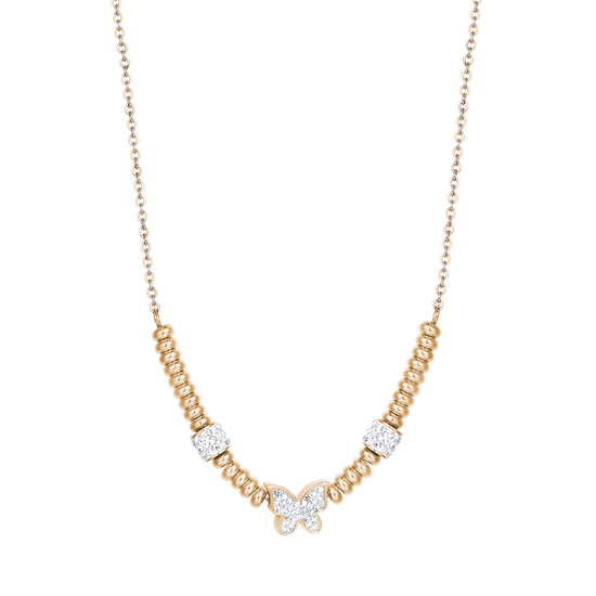 IP COLLAR DE ACERO DORADO CON MARIPOSA DE CRISTAL BLANCO