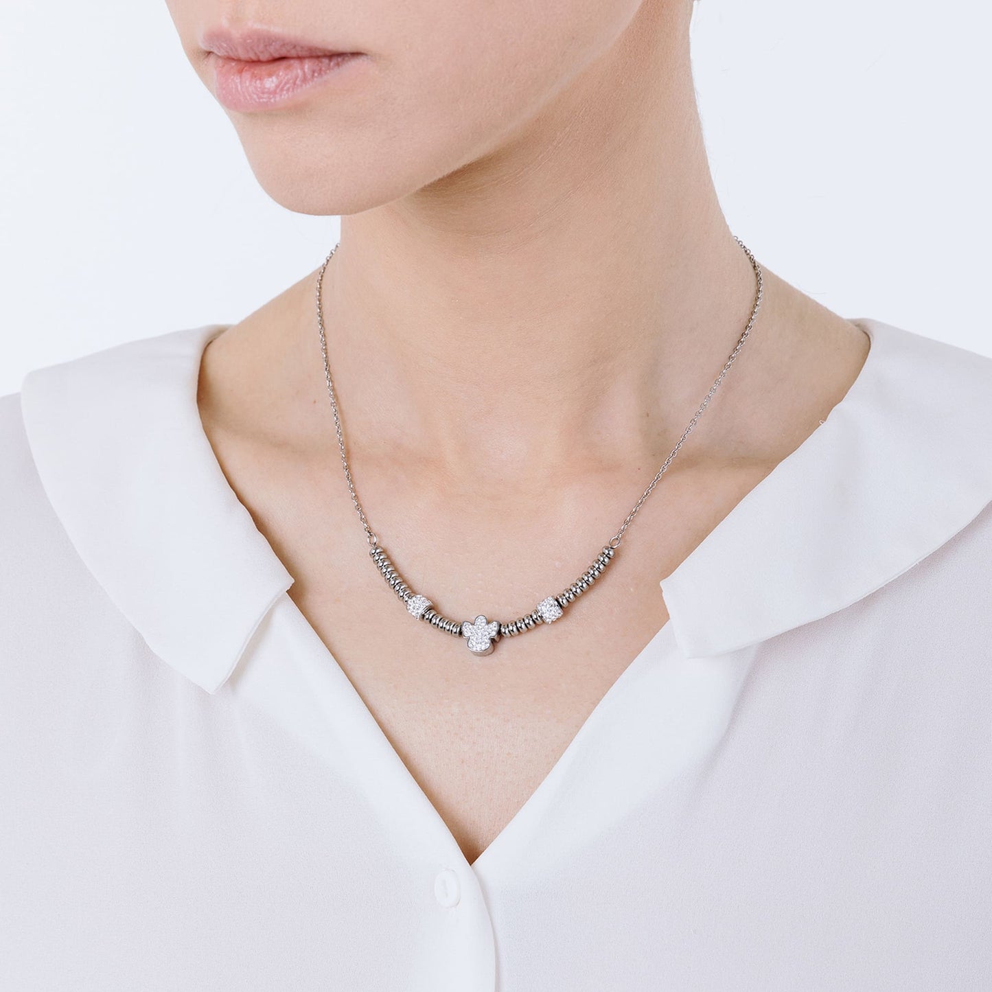 COLLAR DE ÁNGELES DE ACERO CON CRISTALES BLANCOS
