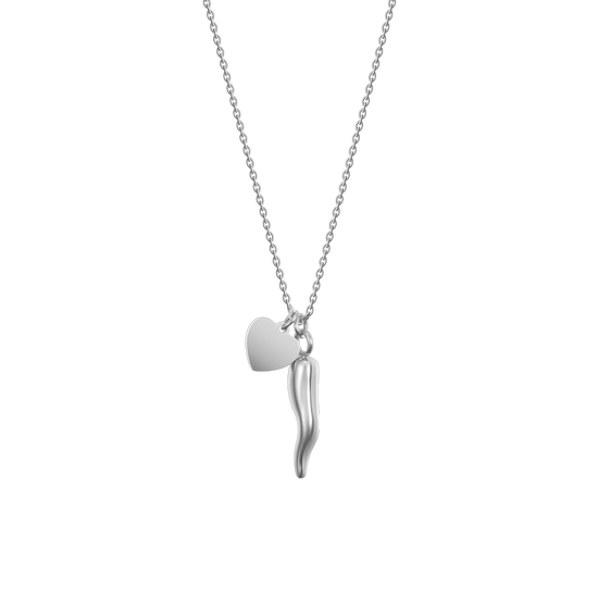 COLLAR DE ACERO PARA MUJER CON CORAZÓN Y CUERNO