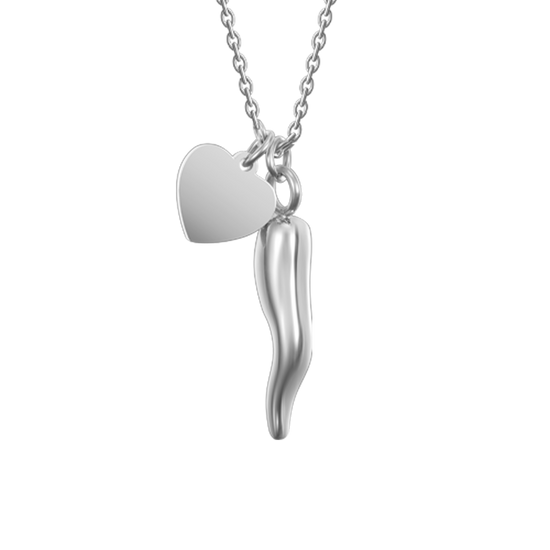 COLLAR DE ACERO PARA MUJER CON CORAZÓN Y CUERNO