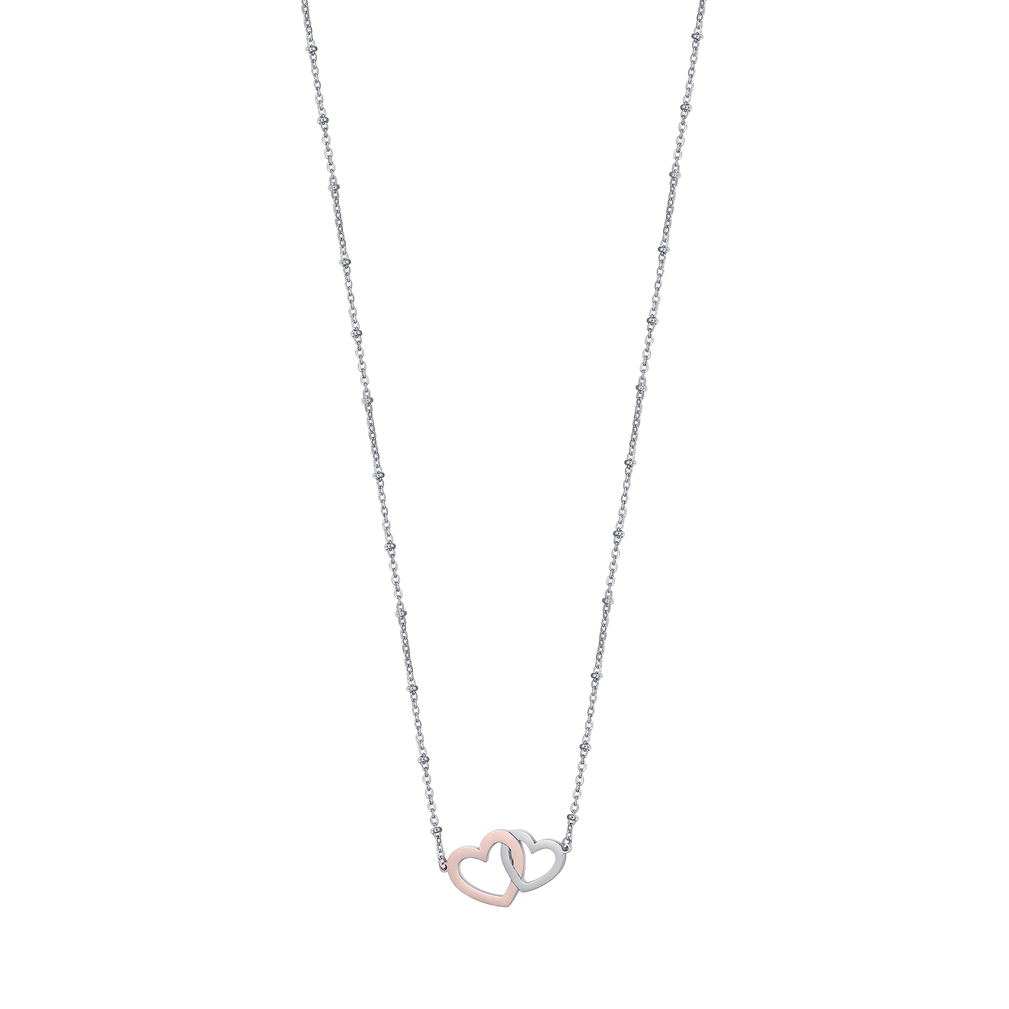 COLLAR DE ACERO CON CORAZONES DE ACERO Y ROSAS DE ACERO IP