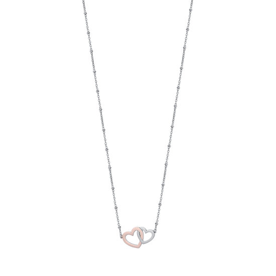 COLLAR DE ACERO CON CORAZONES DE ACERO Y ROSAS DE ACERO IP