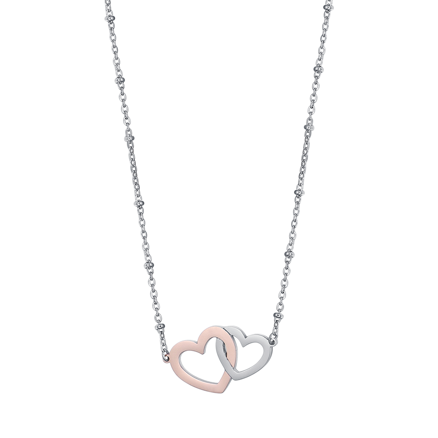 COLLAR DE ACERO CON CORAZONES DE ACERO Y ROSAS DE ACERO IP