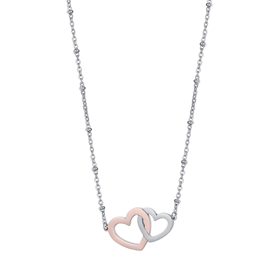 COLLAR DE ACERO CON CORAZONES DE ACERO Y ROSAS DE ACERO IP