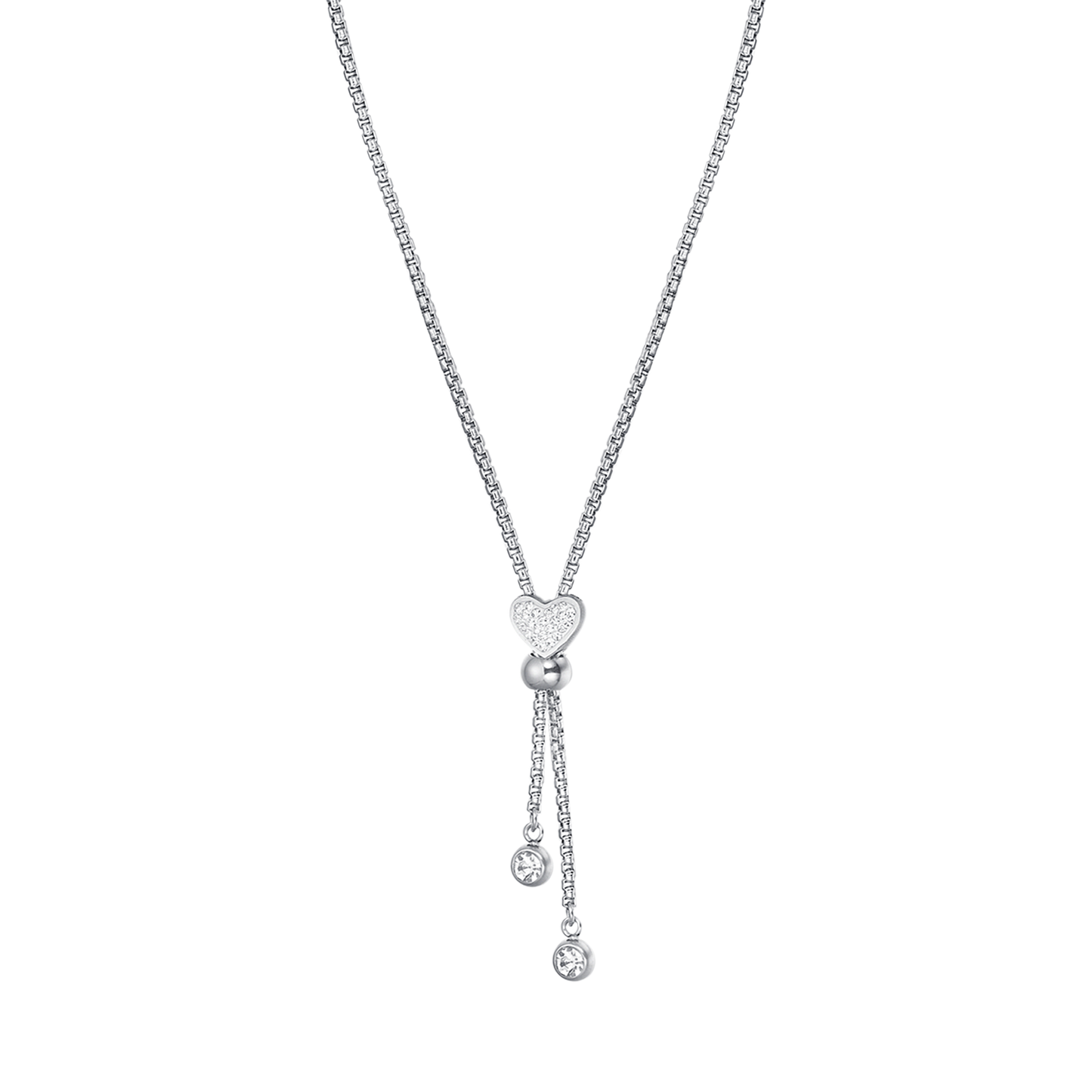 COLLAR DE CORAZÓN DE ACERO CON CRISTALES BLANCOS