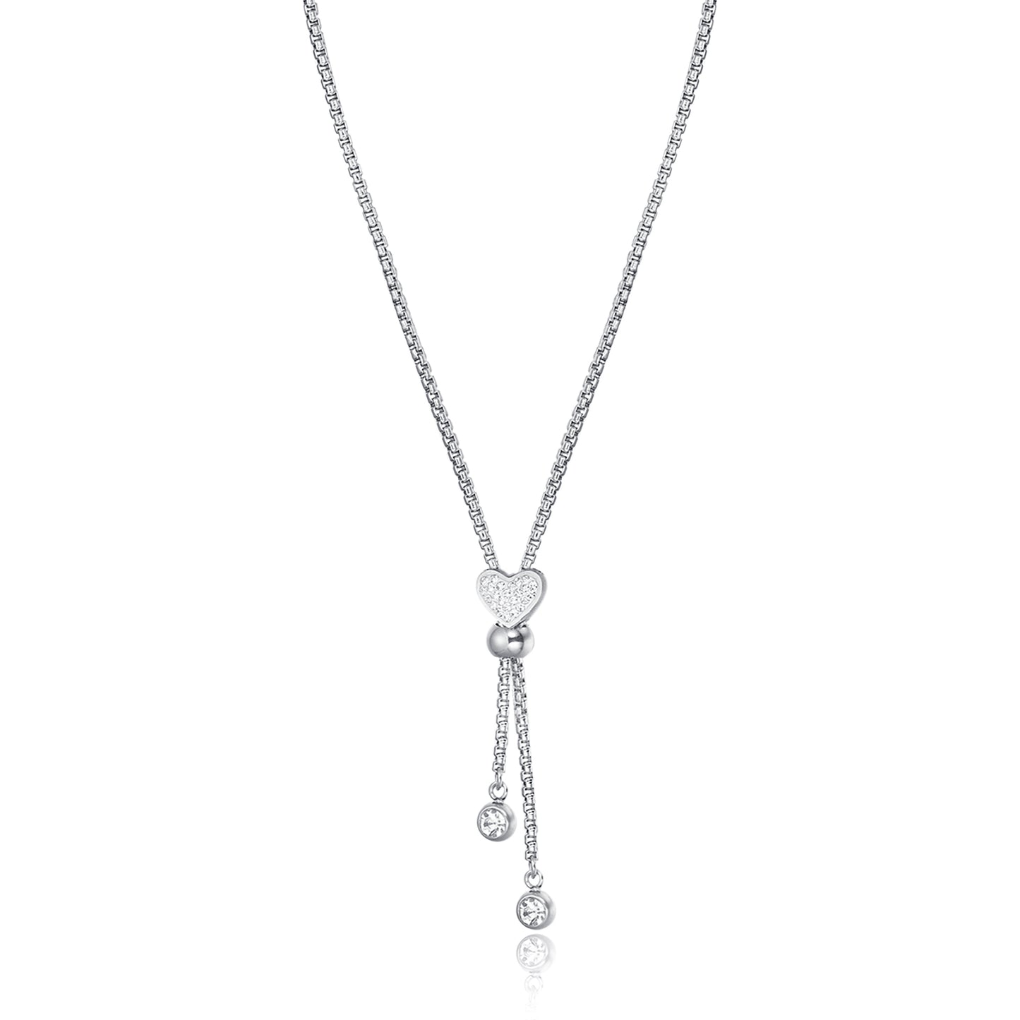 COLLAR DE CORAZÓN DE ACERO CON CRISTALES BLANCOS