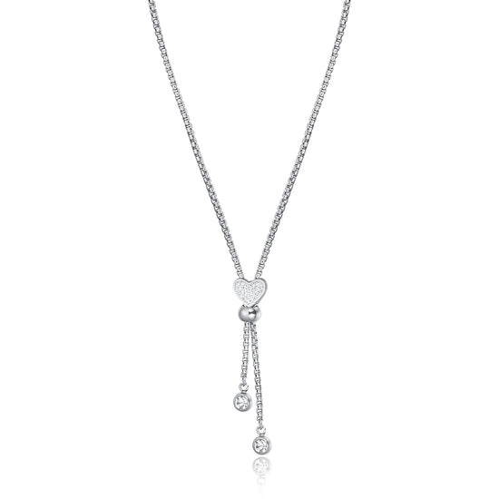 COLLAR DE CORAZÓN DE ACERO CON CRISTALES BLANCOS
