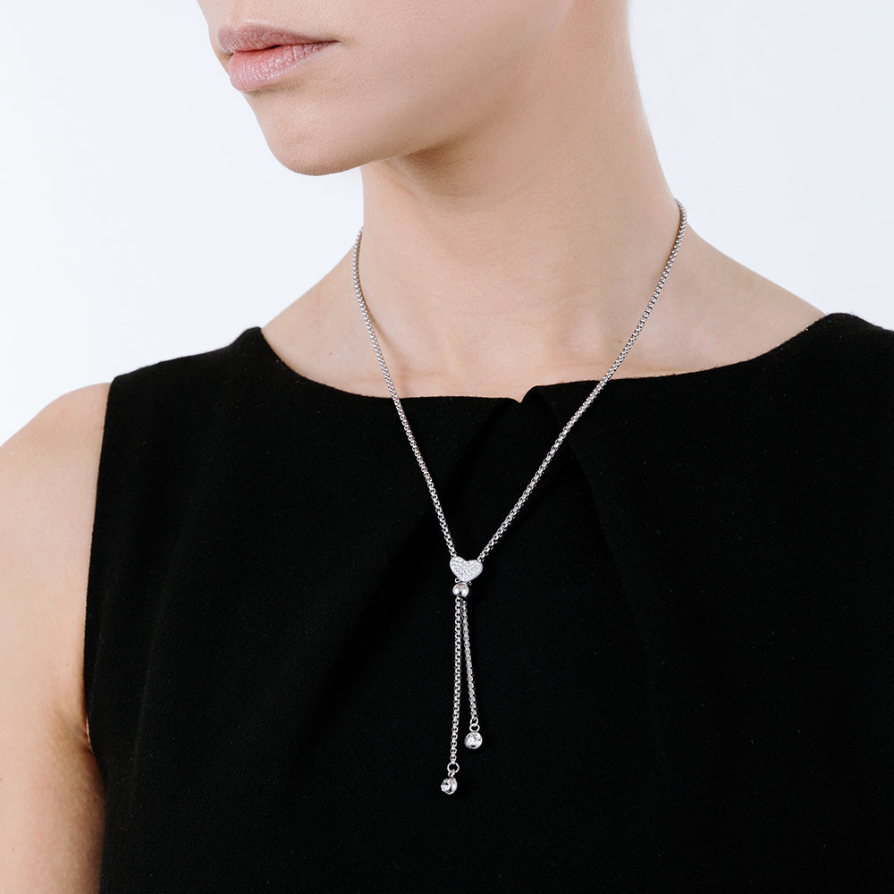 COLLAR DE CORAZÓN DE ACERO CON CRISTALES BLANCOS