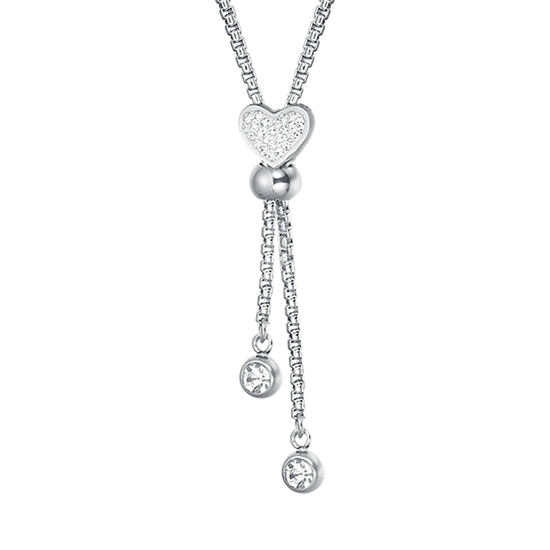 COLLAR DE CORAZÓN DE ACERO CON CRISTALES BLANCOS