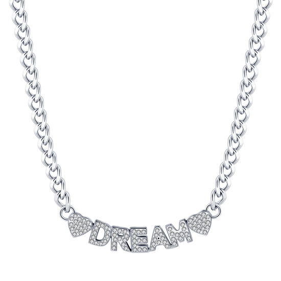 COLLAR DE ACERO DE ENSUEÑO PARA MUJER CON CRISTALES BLANCOS