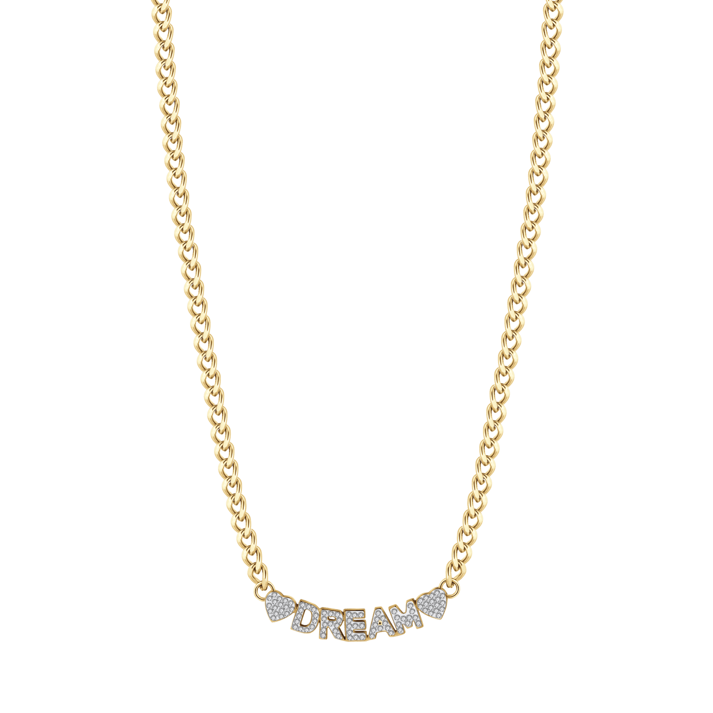 COLLAR DE SUEÑOS DE ACERO DORADO CON CRISTALES BLANCOS