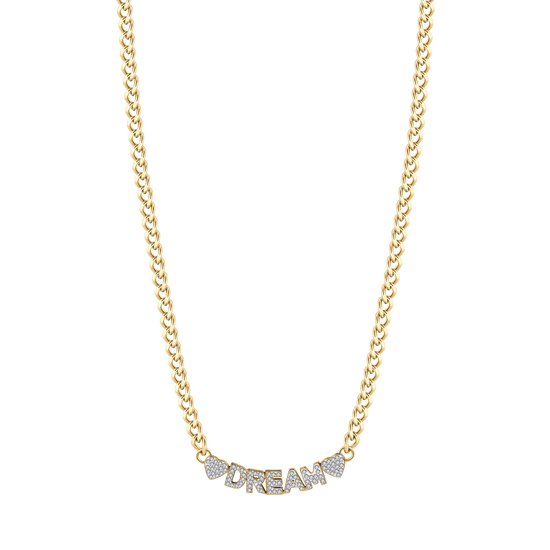 COLLAR DE SUEÑOS DE ACERO DORADO CON CRISTALES BLANCOS