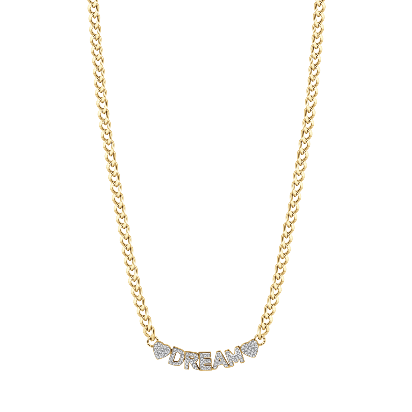 COLLAR DE SUEÑOS DE ACERO DORADO CON CRISTALES BLANCOS