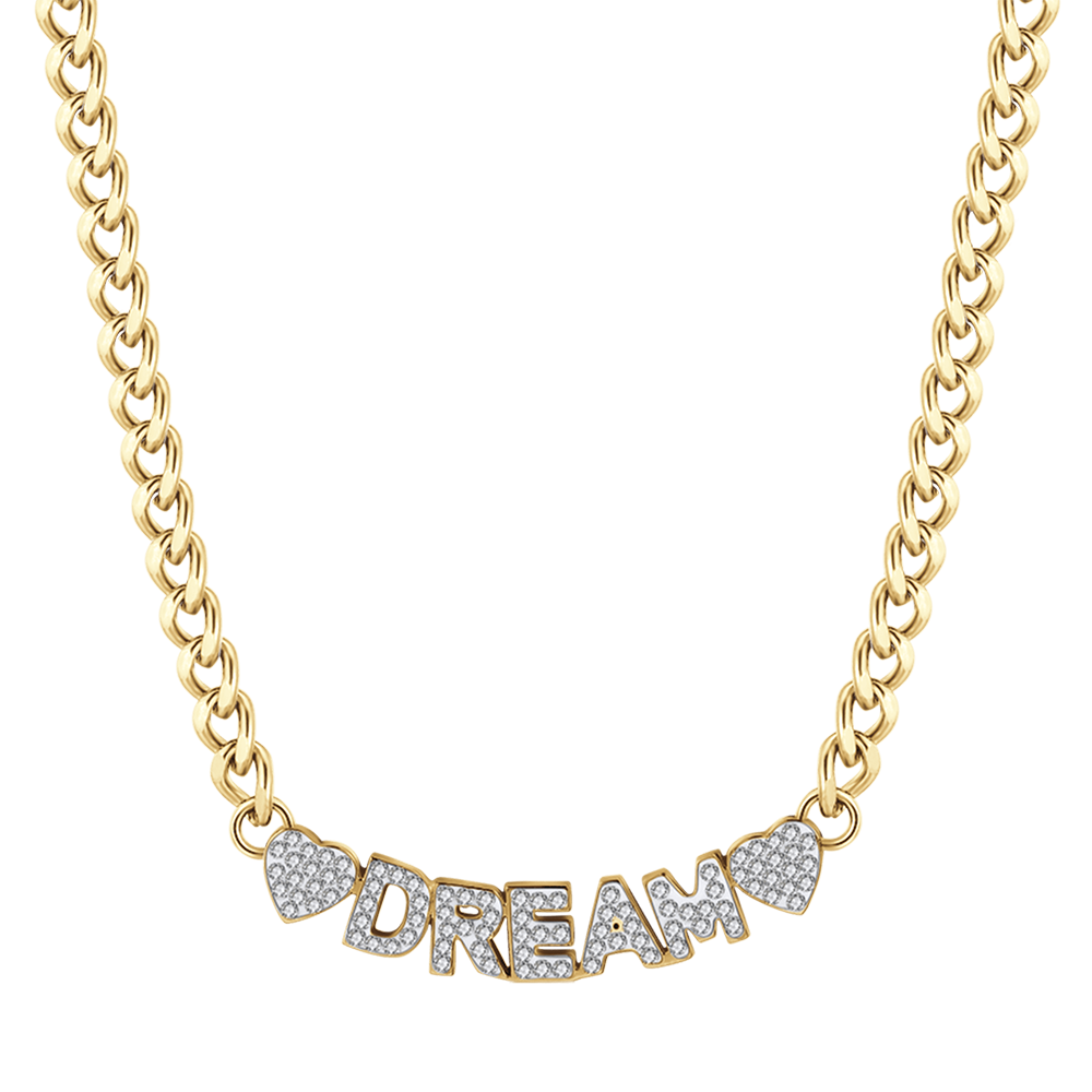 COLLAR DE SUEÑOS DE ACERO DORADO CON CRISTALES BLANCOS