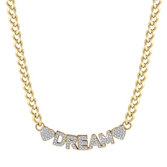COLLAR DE SUEÑOS DE ACERO DORADO CON CRISTALES BLANCOS