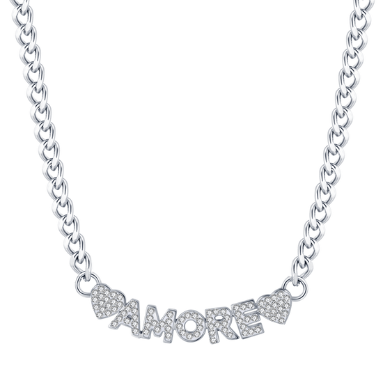 COLLAR DE AMOR DE ACERO PARA MUJER CON CRISTALES BLANCOS