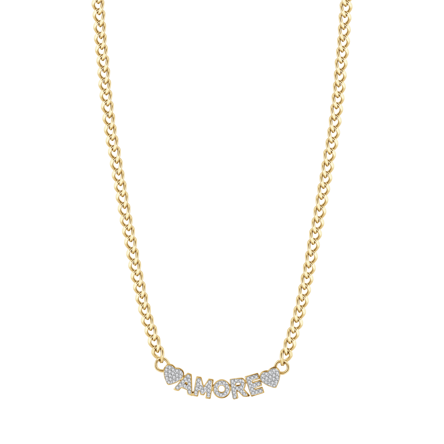COLLAR DE AMOR DE ACERO DORADO CON CRISTALES BLANCOS