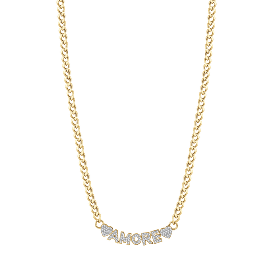 COLLAR DE AMOR DE ACERO DORADO CON CRISTALES BLANCOS